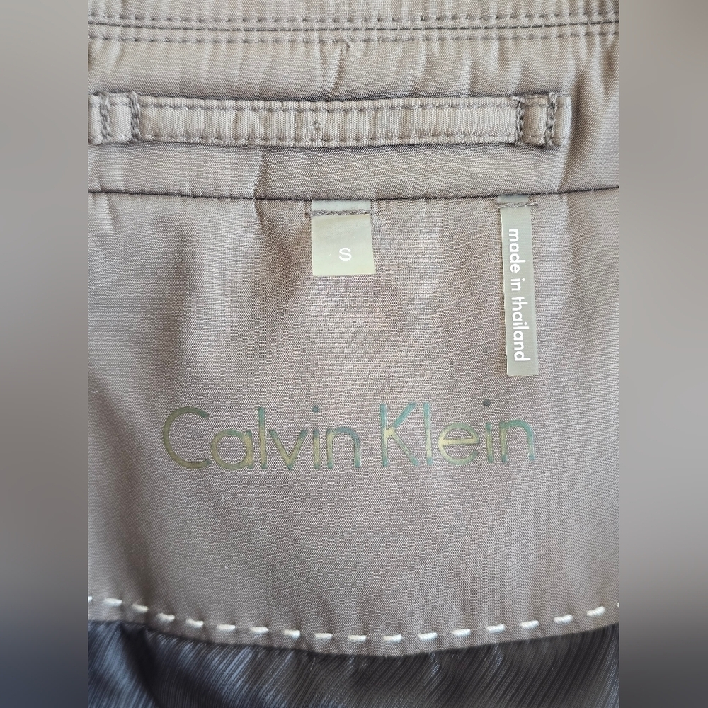 Calvin Klein Womens trench jacket coat Sz S brown button down, waist belt - Picture 7 of 10